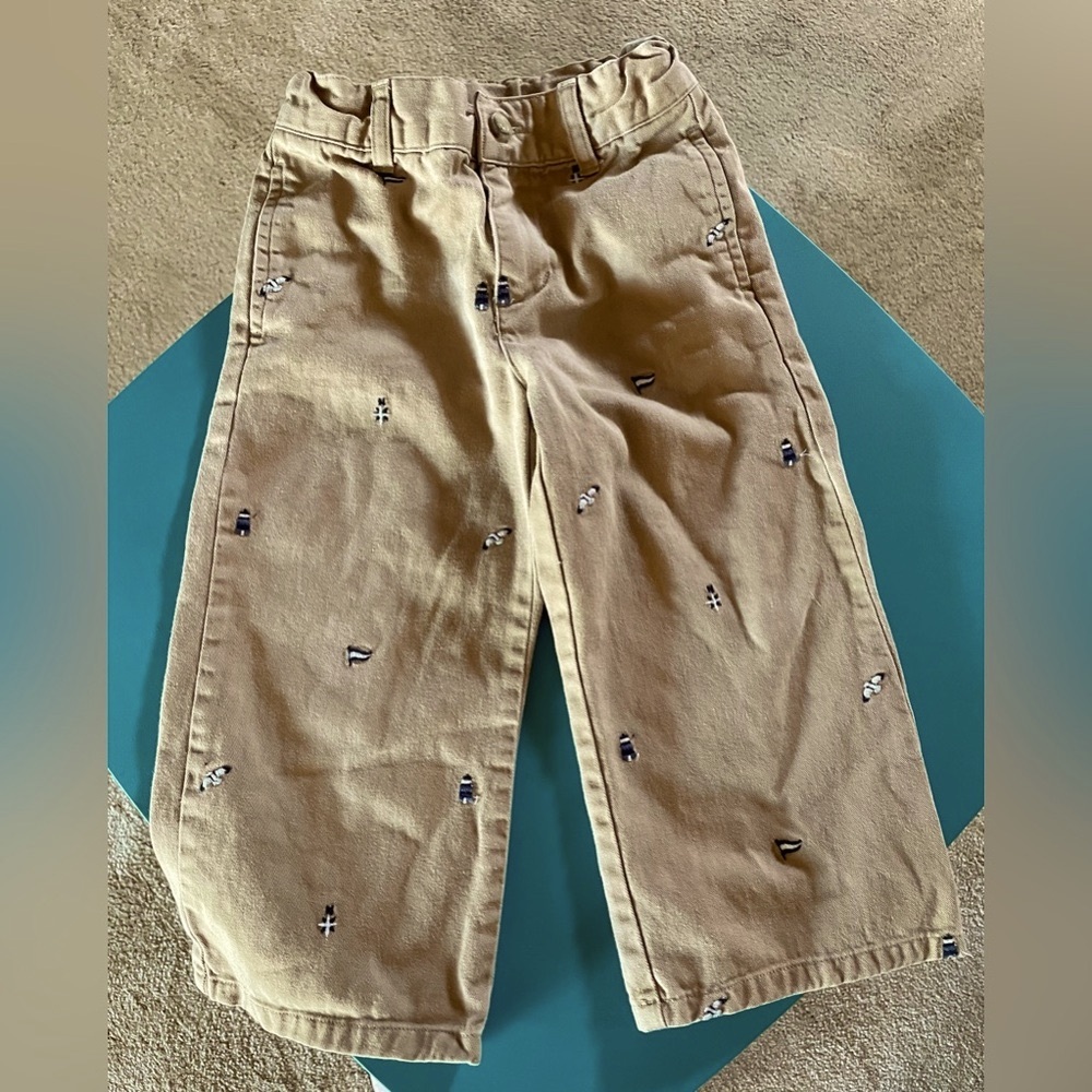 Janie and Jack boys’ size 2T tan cotton pants with nautical embroidery overall
